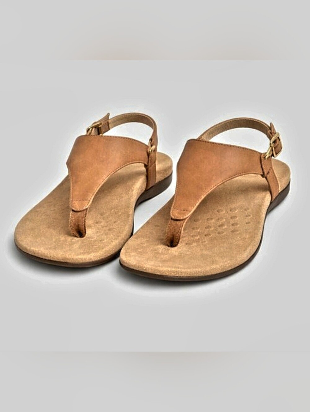 Vionic Kirra Tan Leather Thong Sandals with Slingback Strap. Sz. 10. Scandi Girl